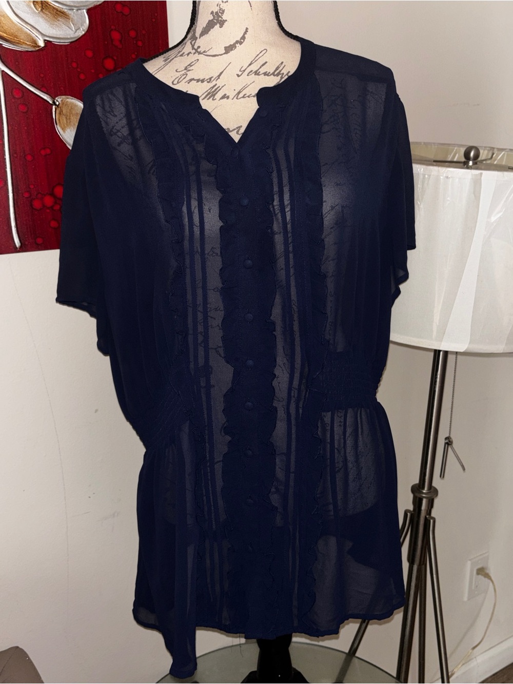torrid Navy Sheer Button-Front Blouse
